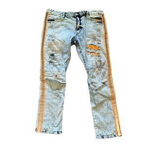 Smoke Rise Jeans Men's 40x32 Moto Pants Distressed Acid Wash Paint Splatter Y2K